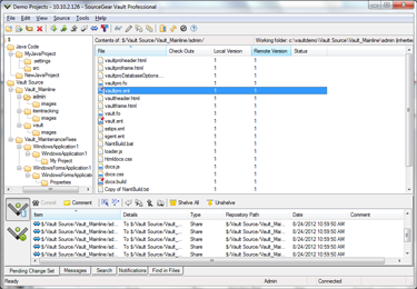 SourceGear Vault Professional Client - Share/Pin